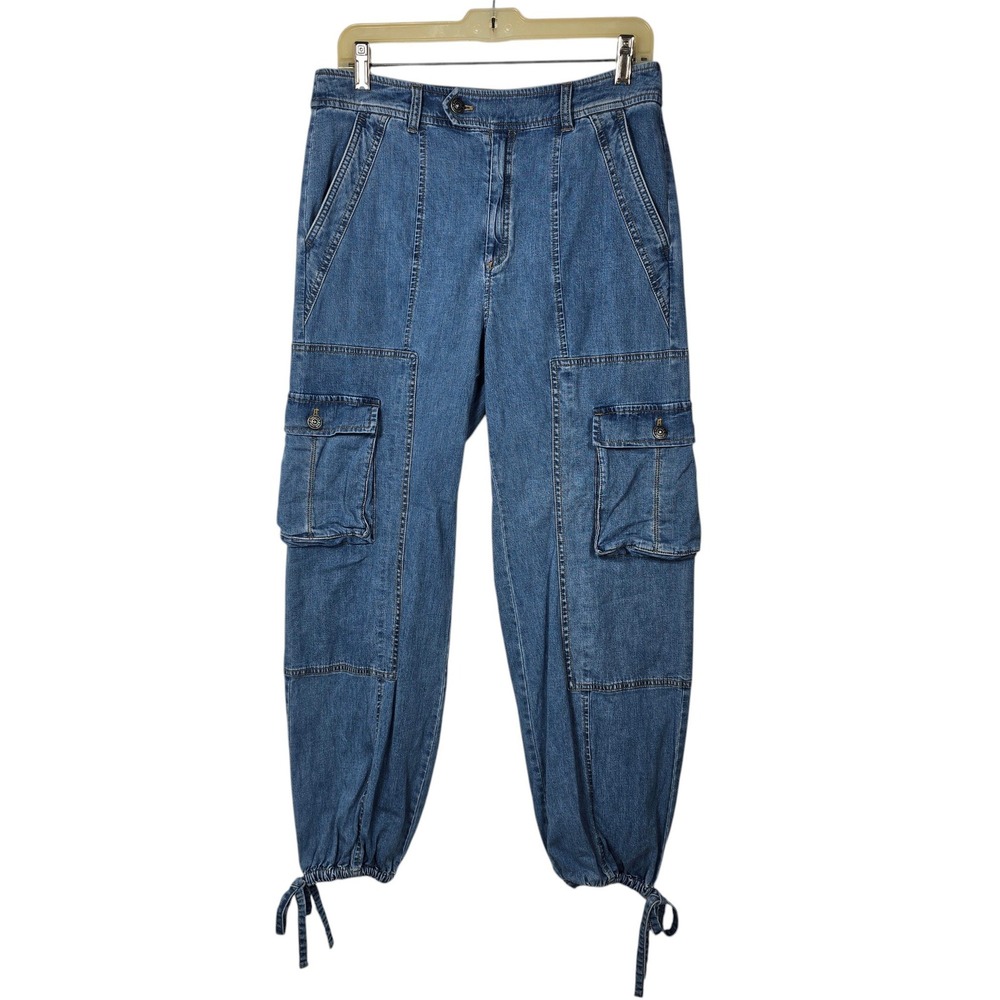 Cinq a Sept Tous Les Jours Women 6 Blue Denim Cargo‎ Jogger Tie Ancle Jeans High